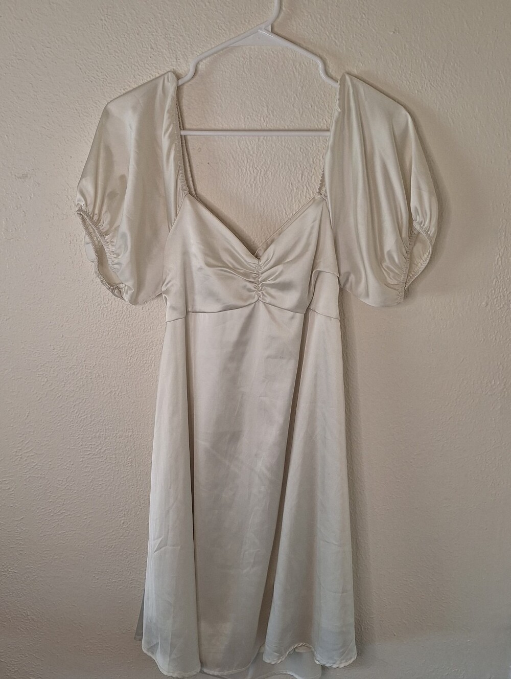 Altar'd State White Satin Puff Sleeve Mini Dress